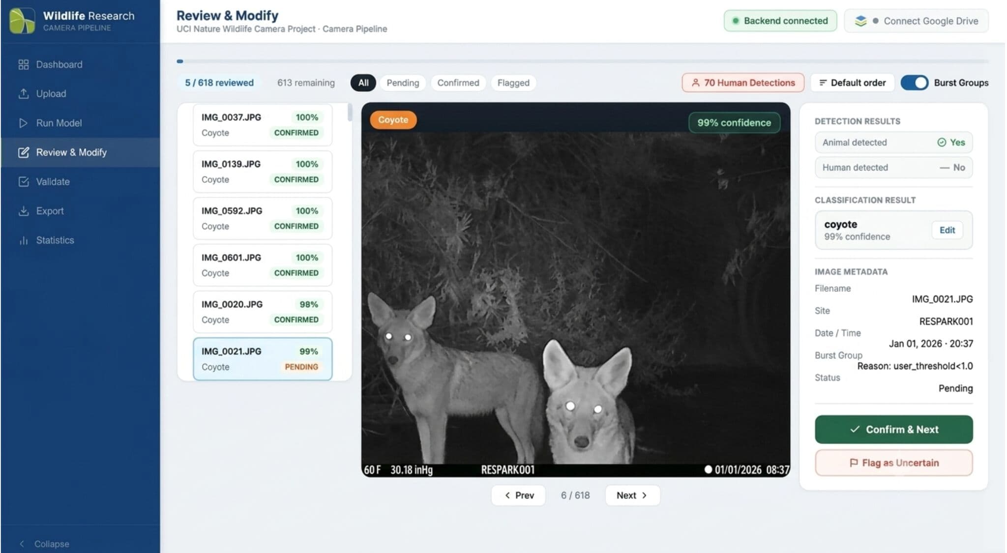 UCI Nature wildlife review dashboard